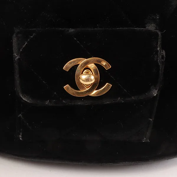 CHANEL Around 1995 Made Double Turn-Lock Velour Backpack Mini Black