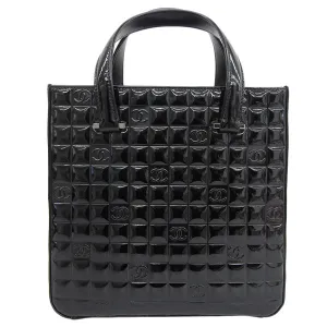 CHANEL Around 2001 Made Patent Chocolate Bar Cc Mark Embossed Top Handle Bag Black