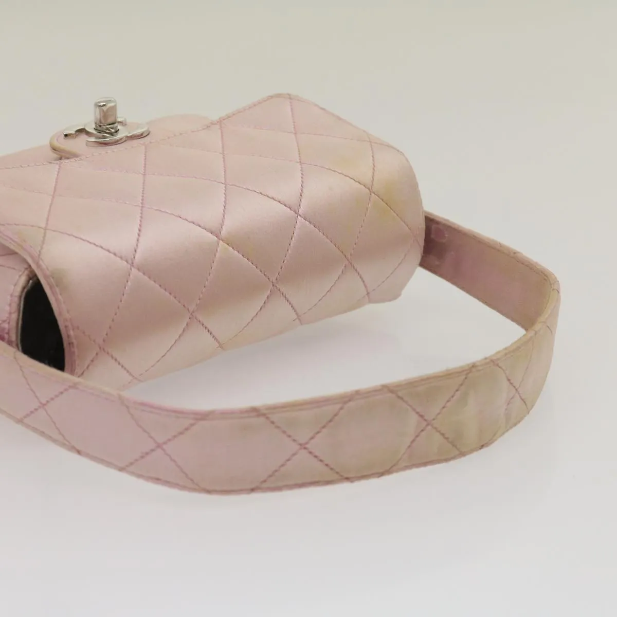 CHANEL Matelasse Hand Bag Silk Satin Pink CC  29999A