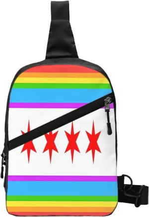 Chicago LGBT Gay Rainbow Pride Flag Crossbody Bag Portable Sling Bags Foldable Chest Daypack Reusable Sports Shoulder Backpack Diagonally Casual Rucksack Travel Bag