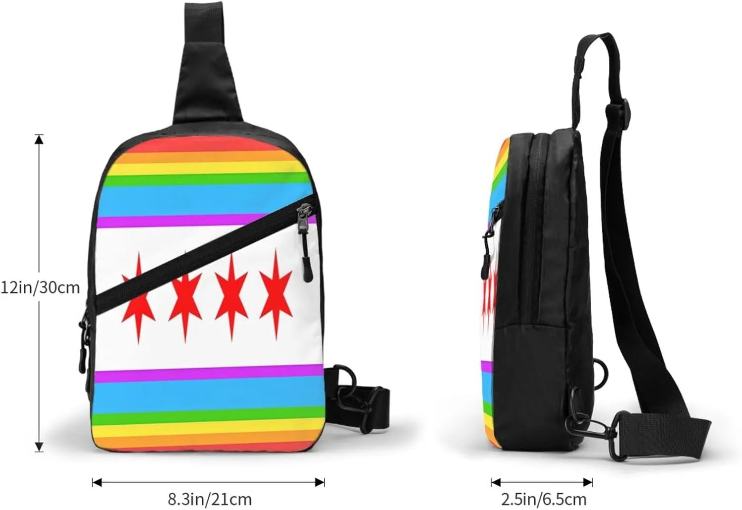 Chicago LGBT Gay Rainbow Pride Flag Crossbody Bag Portable Sling Bags Foldable Chest Daypack Reusable Sports Shoulder Backpack Diagonally Casual Rucksack Travel Bag