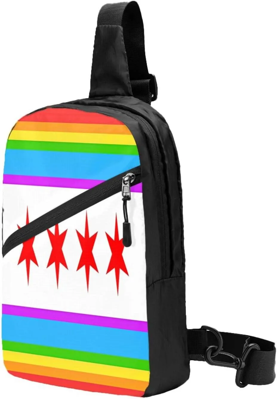Chicago LGBT Gay Rainbow Pride Flag Crossbody Bag Portable Sling Bags Foldable Chest Daypack Reusable Sports Shoulder Backpack Diagonally Casual Rucksack Travel Bag