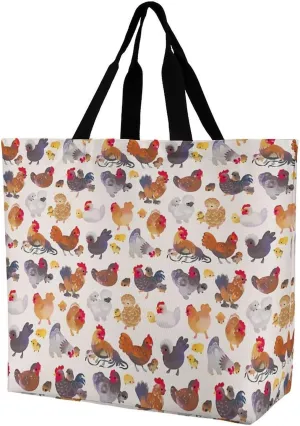 Chicken And Chick Large Capacity Shoulder Bag, Reusable Shopping Bag, Portable Handbag