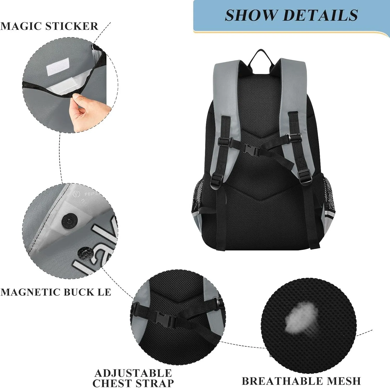 CHIFIGNO Personalized Monogram Backpack Kids Grey Gradient, Customized Book Bags for School, Multi Pocket Reflective Trim Safety
