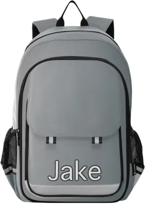 CHIFIGNO Personalized Monogram Backpack Kids Grey Gradient, Customized Book Bags for School, Multi Pocket Reflective Trim Safety