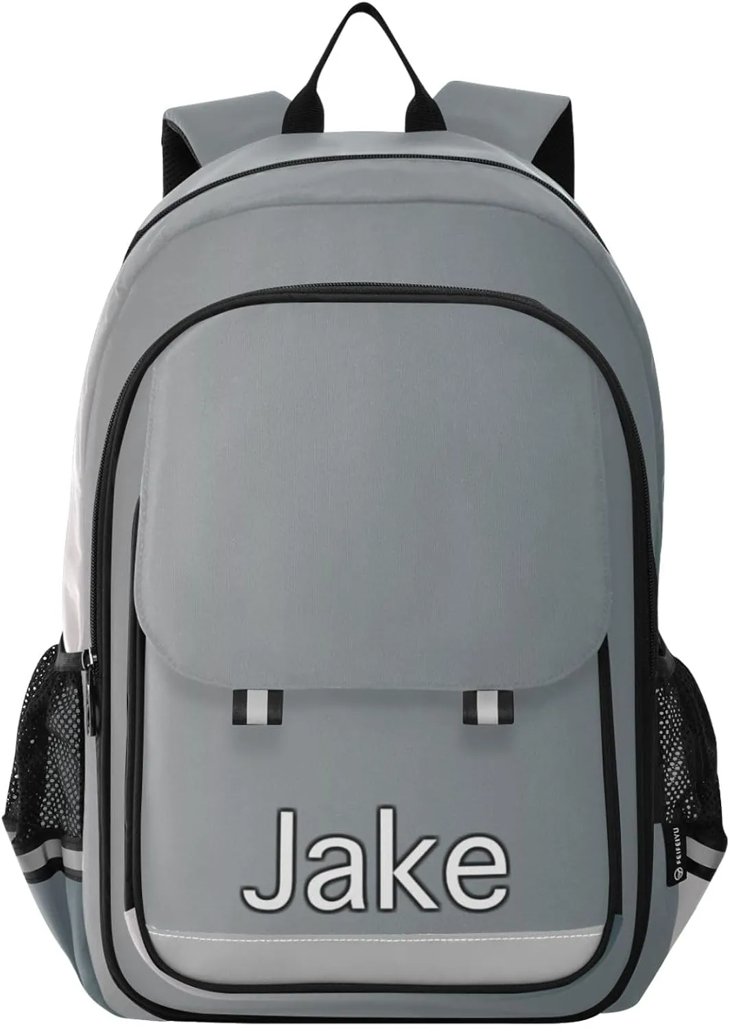 CHIFIGNO Personalized Monogram Backpack Kids Grey Gradient, Customized Book Bags for School, Multi Pocket Reflective Trim Safety