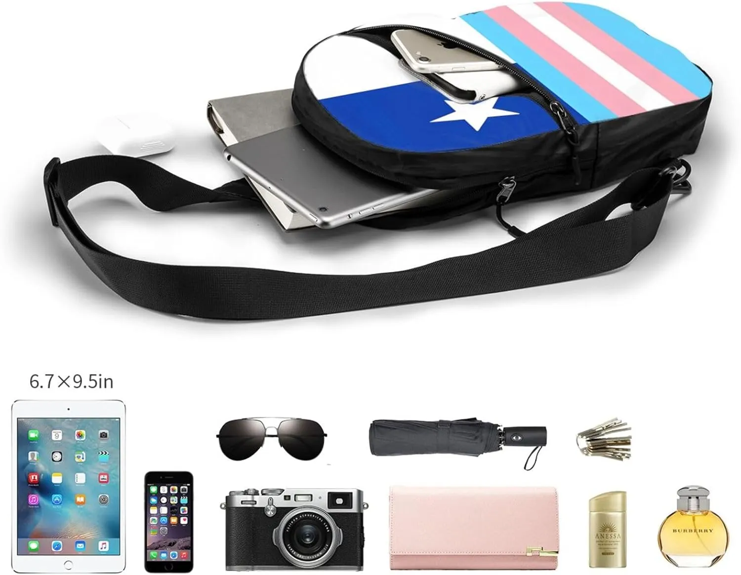 Chile Chilean LGBT Pride Gay Rainbow Trans Flag Crossbody Bag Portable Sling Bags Foldable Chest Daypack Reusable Sports Shoulder Backpack Diagonally Casual Rucksack Travel Bag