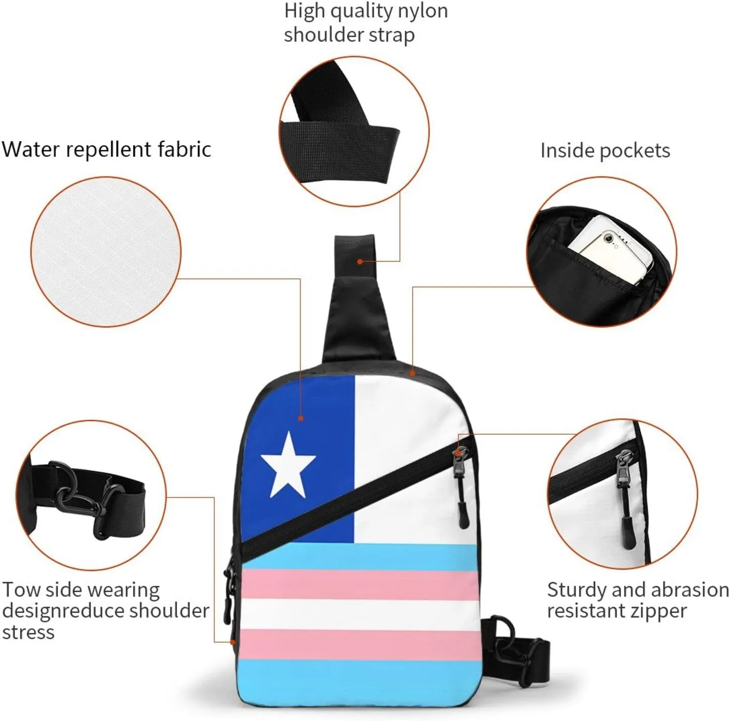 Chile Chilean LGBT Pride Gay Rainbow Trans Flag Crossbody Bag Portable Sling Bags Foldable Chest Daypack Reusable Sports Shoulder Backpack Diagonally Casual Rucksack Travel Bag