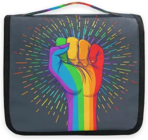CiCily Hanging Toiletry Bag Rainbow Fist Pride Portable Cosmetic Makeup Travel Organizer for Men & Women with Sturdy Hook