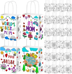 CIEOVO 24 PCS Mother Day Coloring Gift Bags with Handle, Happy Mother Day Gift Bag Bulk Best Mom Paper Treat Wrap Gift Bags for Best Mom Birthday Party Supplies
