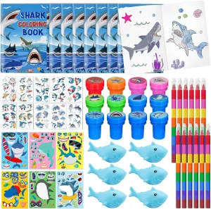 Cinrobiye 72 Pcs Shark Toddler Party Favors Bulk, Shark Coloring Books with Crayons Tattoos Stickers Stampers, Ocean Animals Party Goodie Bag Fillers,Sea Birthday Supplies Craft kit for Pinatas