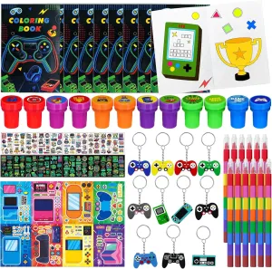 Cinrobiye 72 Pcs Video Game Party Favors Set, Video Game Coloring Books Rainbow Pencils Tattoos Stickers Stampers for Pinatas，Gamer Birthday Supplies Goodie Bag Fillers, Gaming Party Prizes