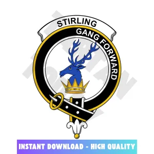 Clan Stirling (of Cadder-Present Chief) Tartan Crest, Badges, Heraldry, Clans, Family Scotland PNG, Digital ClipArt High Quality OG14