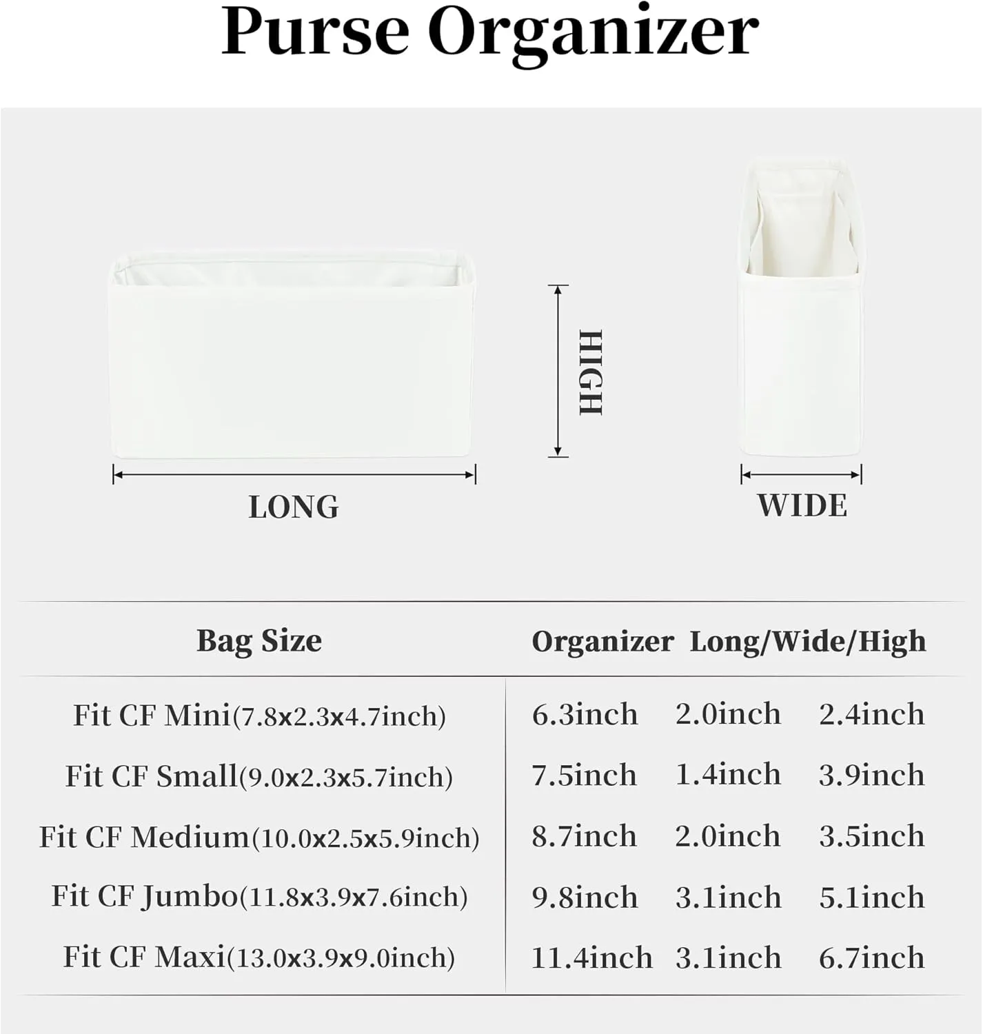 Classic Flap Bag Organizer Insert, Purse Organizer Insert Compatible with Chanel Classic Flap Mini, Lightweight Purse Divider with Pockets (Blanc, CF Mini)
