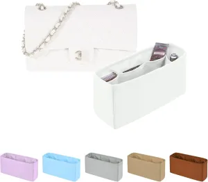 Classic Flap Bag Organizer Insert, Purse Organizer Insert Compatible with Chanel Classic Flap Mini, Lightweight Purse Divider with Pockets (Blanc, CF Mini)