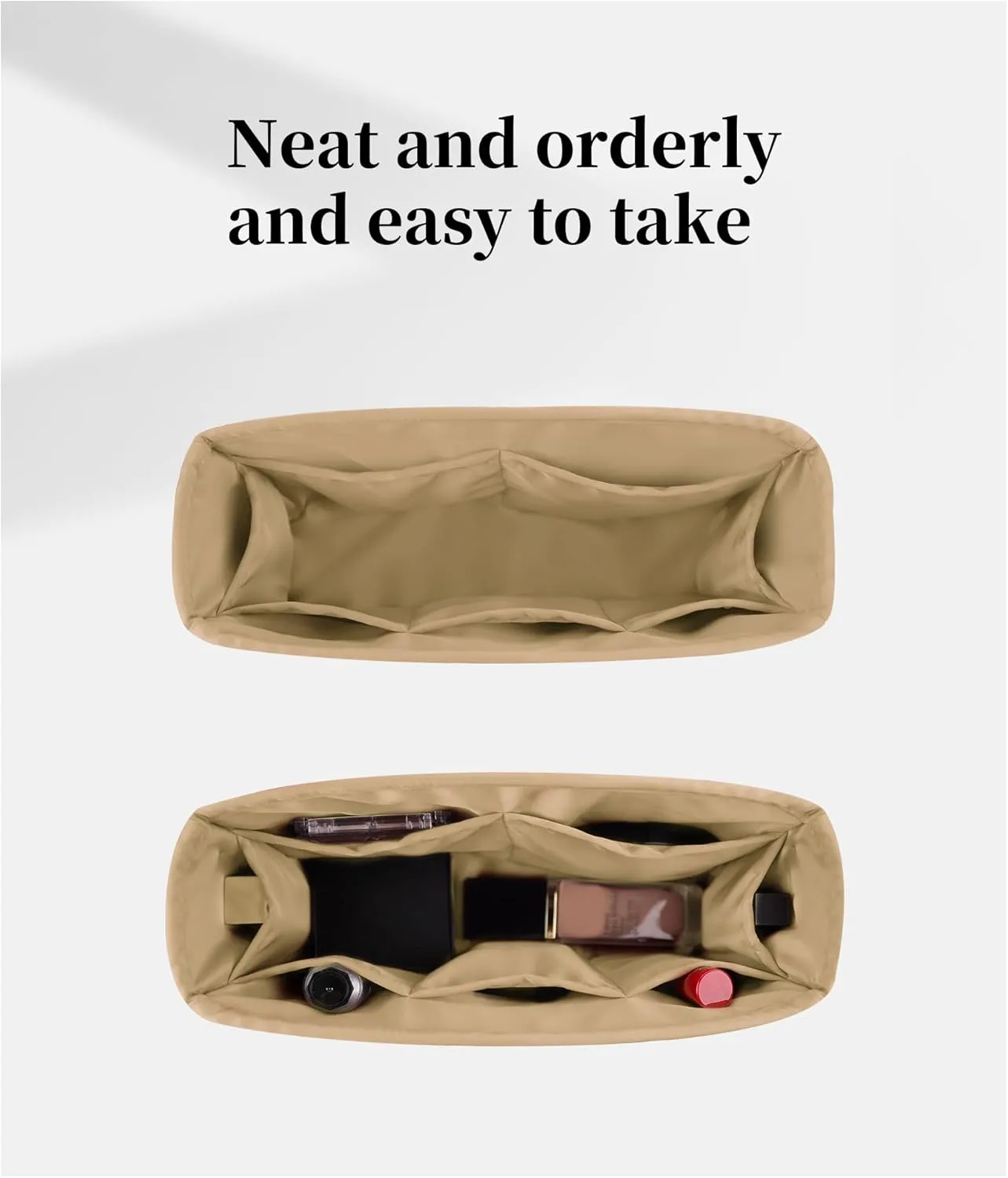 Classic Flap Bag Organizer Insert, Purse Organizer Insert Compatible with Chanel Classic Flap Mini, Lightweight Purse Divider with Pockets (Chai, CF Mini)