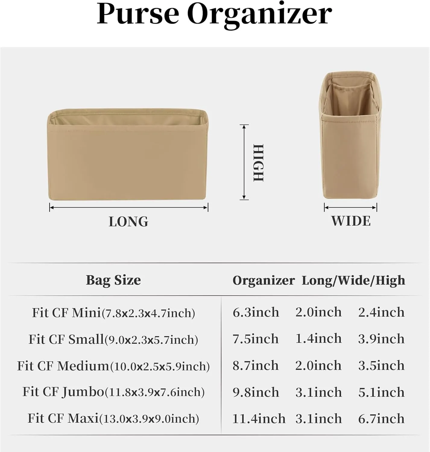 Classic Flap Bag Organizer Insert, Purse Organizer Insert Compatible with Chanel Classic Flap Mini, Lightweight Purse Divider with Pockets (Chai, CF Mini)