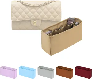 Classic Flap Bag Organizer Insert, Purse Organizer Insert Compatible with Chanel Classic Flap Mini, Lightweight Purse Divider with Pockets (Chai, CF Mini)