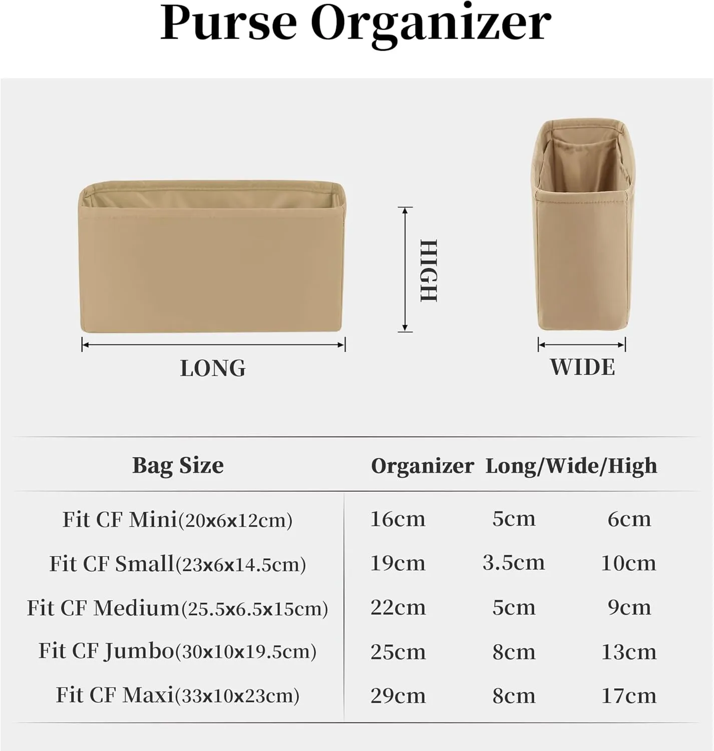 Classic Flap Bag Organizer Insert, Purse Organizer Insert Compatible with Chanel Classic Flap Mini, Lightweight Purse Divider with Pockets (Chai, CF Mini)
