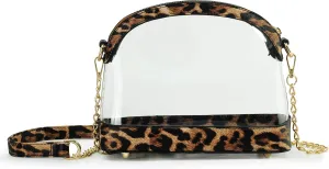 Clear Cross Body Bag with Vegan Leather Trim Stadium Approved Women Shoulder Handbag