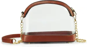 Clear Cross Body Bag with Vegan Leather Trim Stadium Approved Women Shoulder Handbag