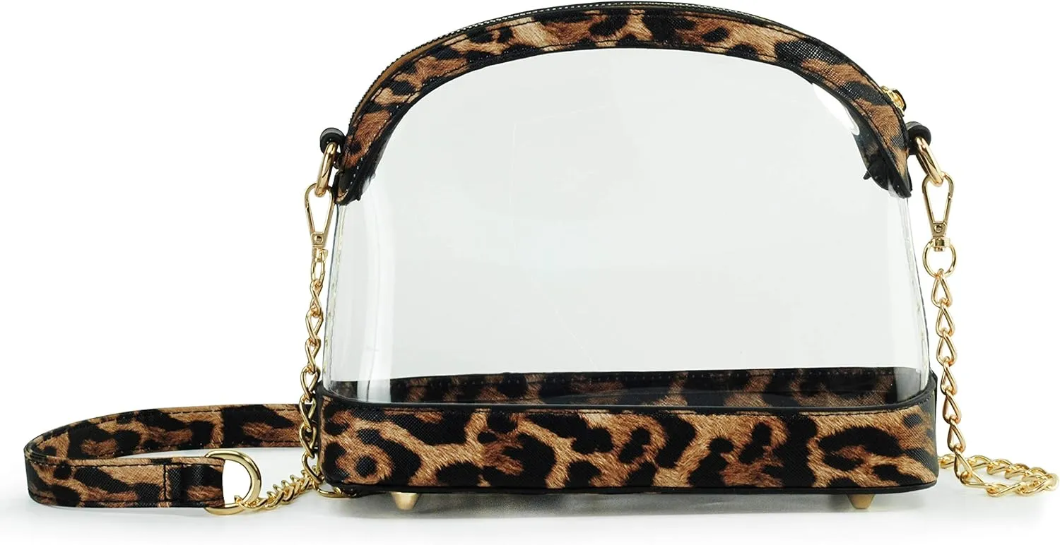 Clear Cross Body Bag with Vegan Leather Trim Stadium Approved Women Shoulder Handbag