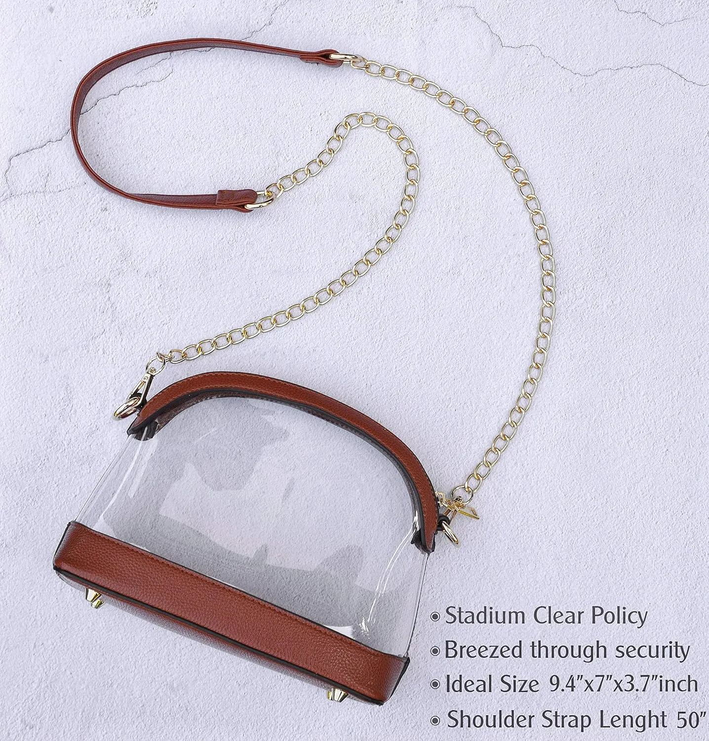 Clear Cross Body Bag with Vegan Leather Trim Stadium Approved Women Shoulder Handbag