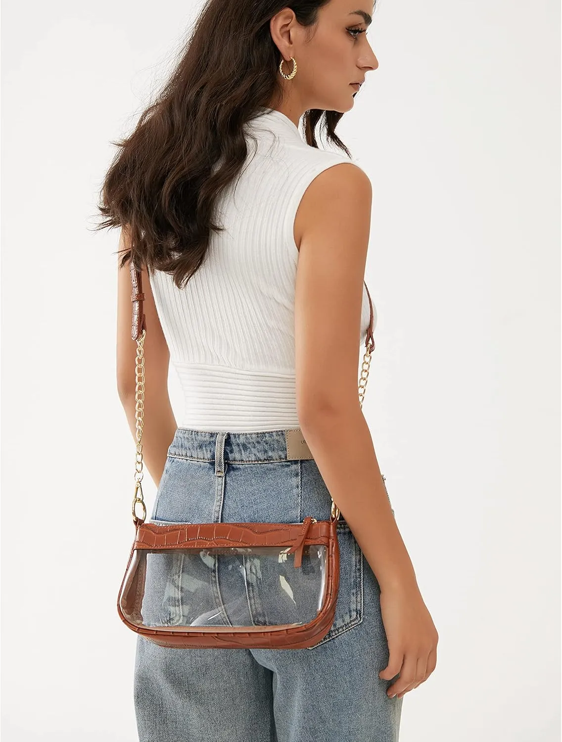 Clear Shoulder Handbag PVC Classic 90s Purse Women Vegan Leather Crocodile Crossbody Bag
