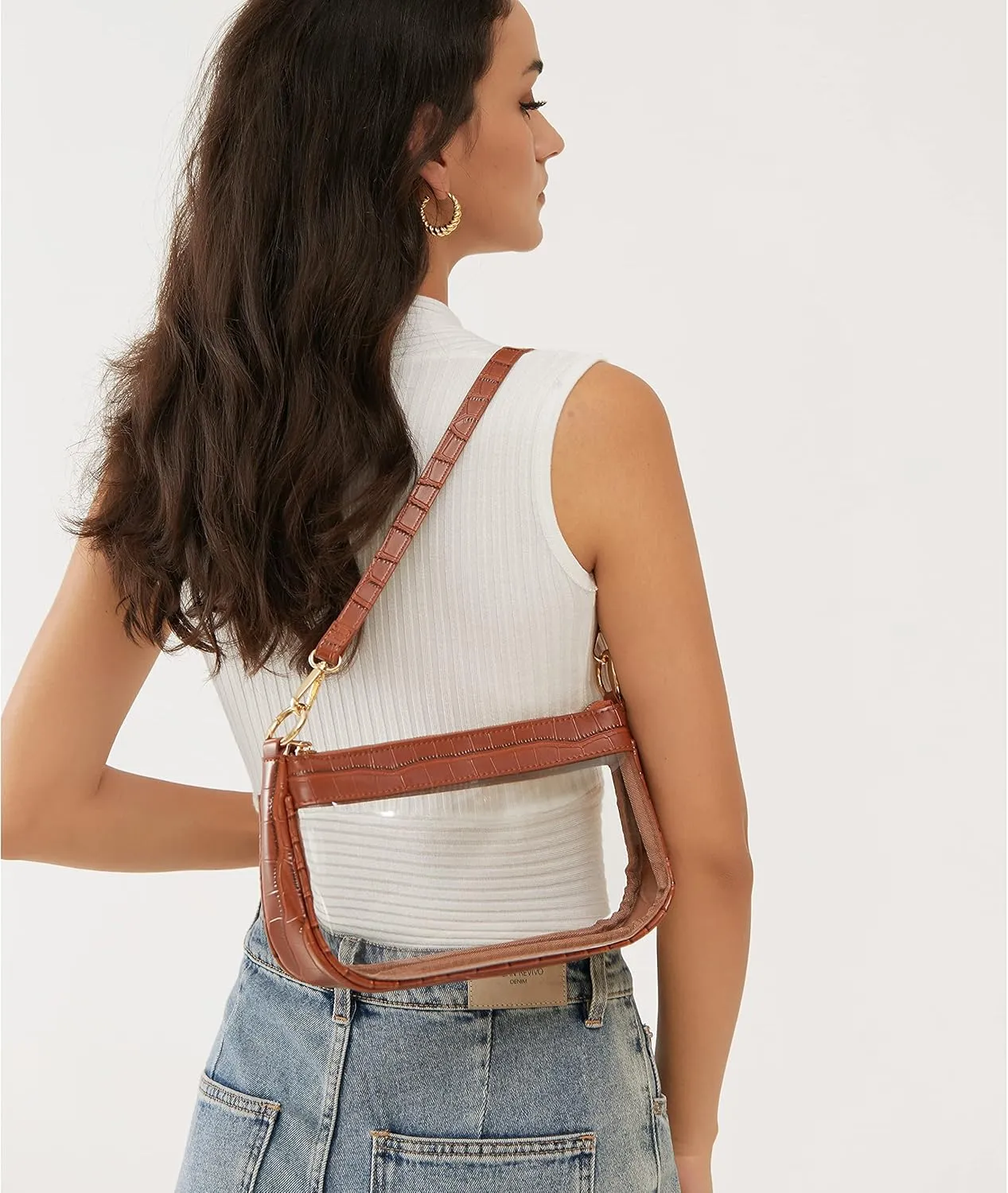 Clear Shoulder Handbag PVC Classic 90s Purse Women Vegan Leather Crocodile Crossbody Bag