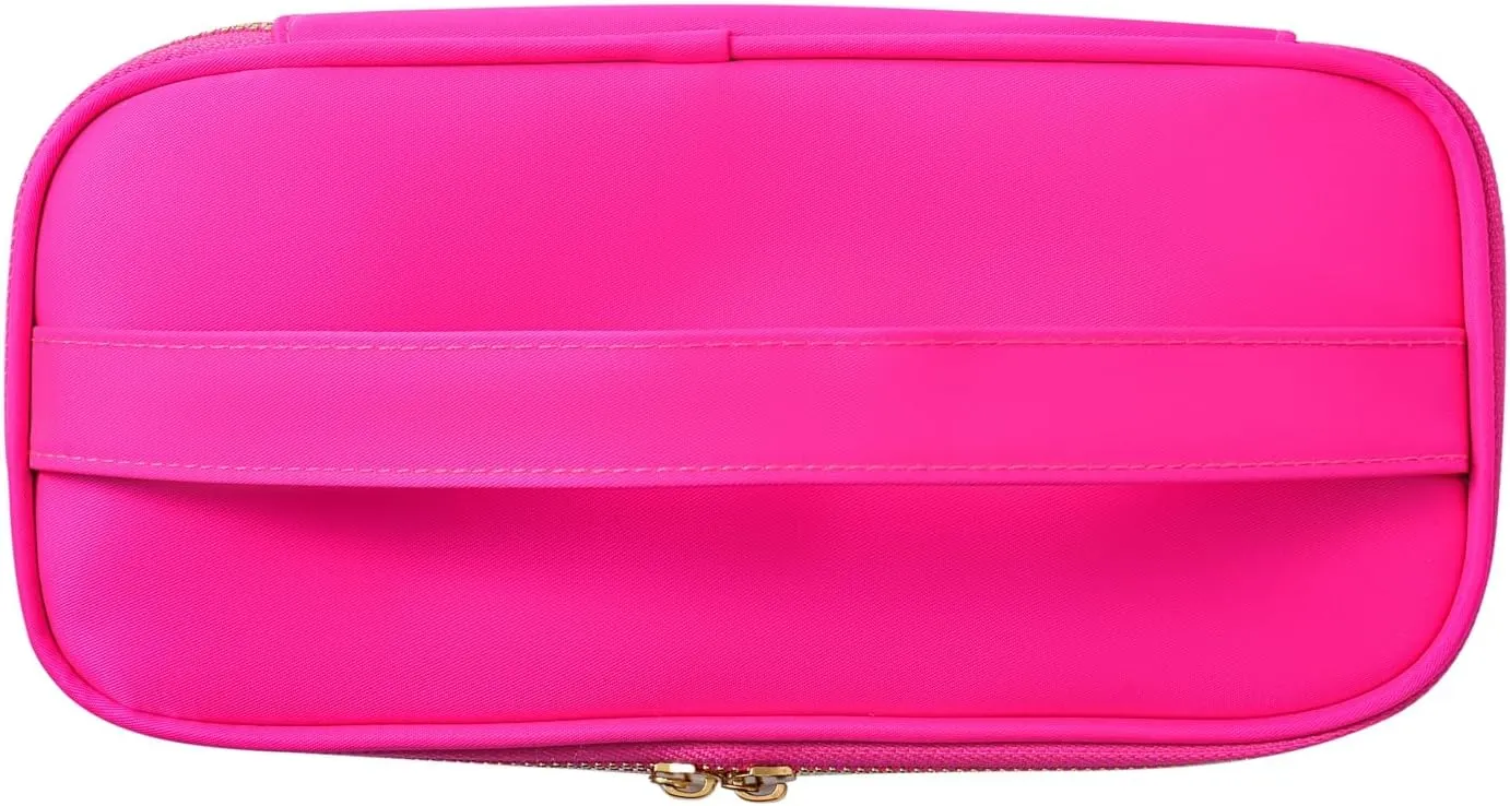 Clear Waterproof Summer SPF Makeup Bag，Aesthetic Transparent Letter Patch Cosmetic Bag with Metal Zipper, Preppy Sunscreen Accessories Storage Organization , Beach Travel Purse(03SPF Hot Pink)
