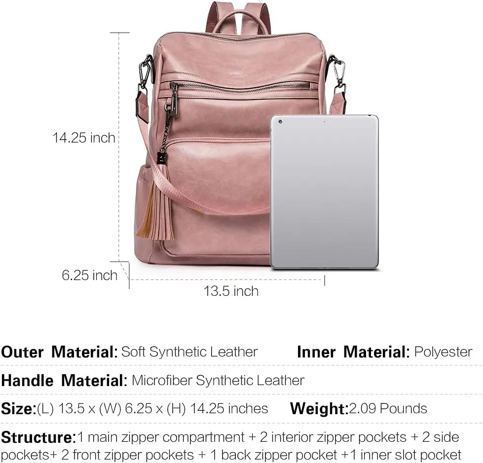 CLUCI Backpack Purse for Women Fashion Two Toned Leather Designer Travel Large Ladies Shoulder Bags with Tassel pink