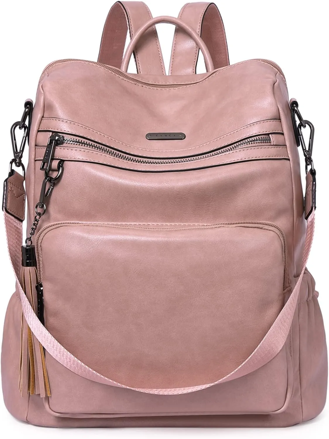 CLUCI Backpack Purse for Women Fashion Two Toned Leather Designer Travel Large Ladies Shoulder Bags with Tassel pink