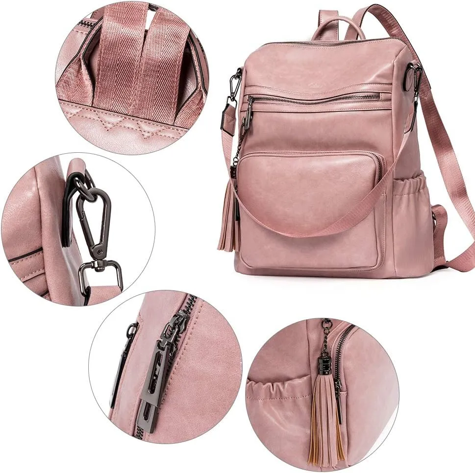 CLUCI Backpack Purse for Women Fashion Two Toned Leather Designer Travel Large Ladies Shoulder Bags with Tassel pink