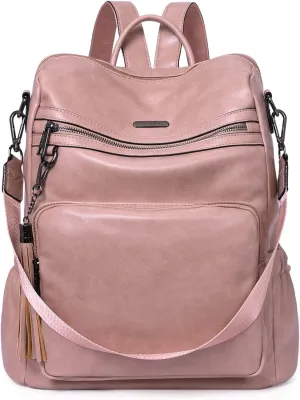 CLUCI Backpack Purse for Women Fashion Two Toned Leather Designer Travel Large Ladies Shoulder Bags with Tassel pink