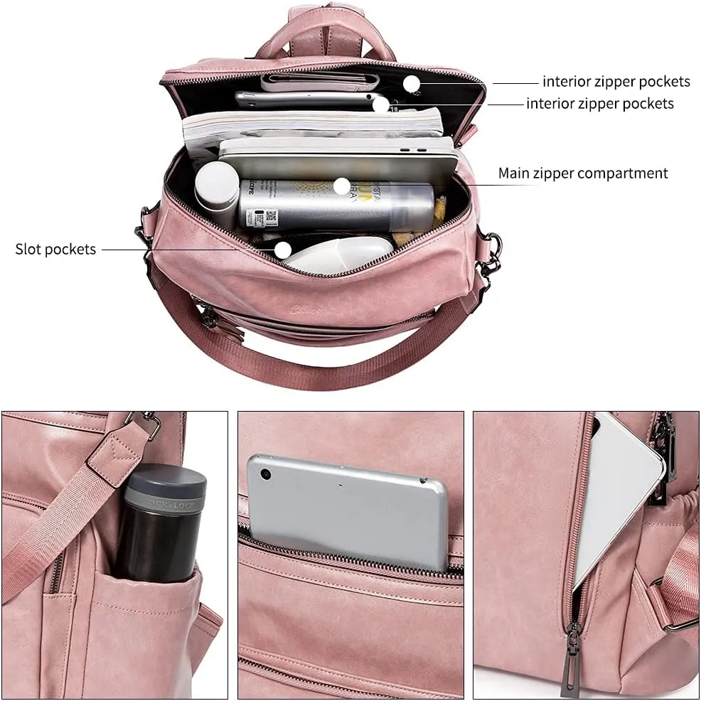 CLUCI Backpack Purse for Women Fashion Two Toned Leather Designer Travel Large Ladies Shoulder Bags with Tassel pink