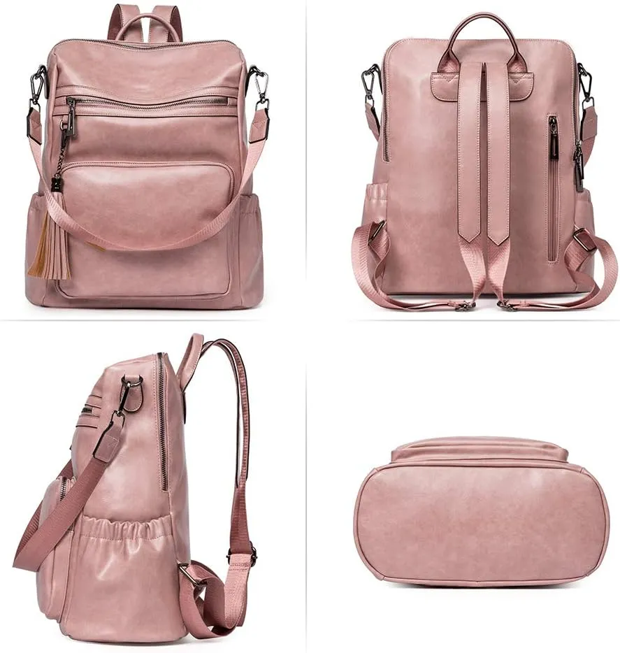 CLUCI Backpack Purse for Women Fashion Two Toned Leather Designer Travel Large Ladies Shoulder Bags with Tassel pink