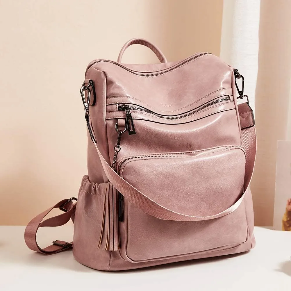 CLUCI Backpack Purse for Women Fashion Two Toned Leather Designer Travel Large Ladies Shoulder Bags with Tassel pink