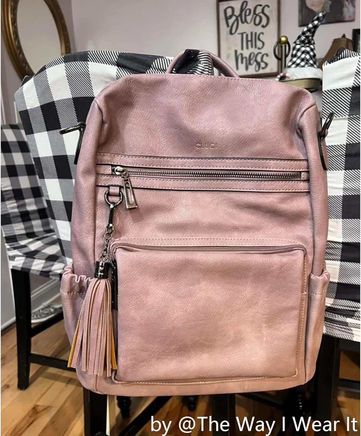 CLUCI Backpack Purse for Women Fashion Two Toned Leather Designer Travel Large Ladies Shoulder Bags with Tassel pink
