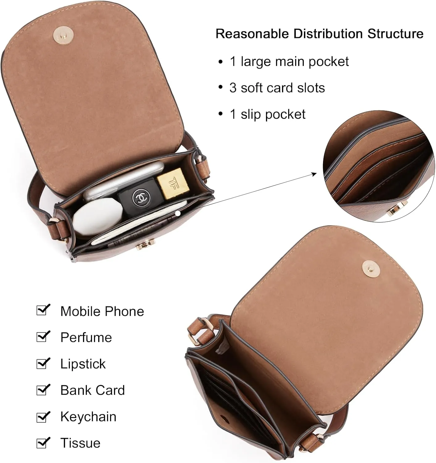 CLUCI Small Crossbody Bags for Women PU Leather Cell Phone Purse Wallet with Adjustable Guitar Strap