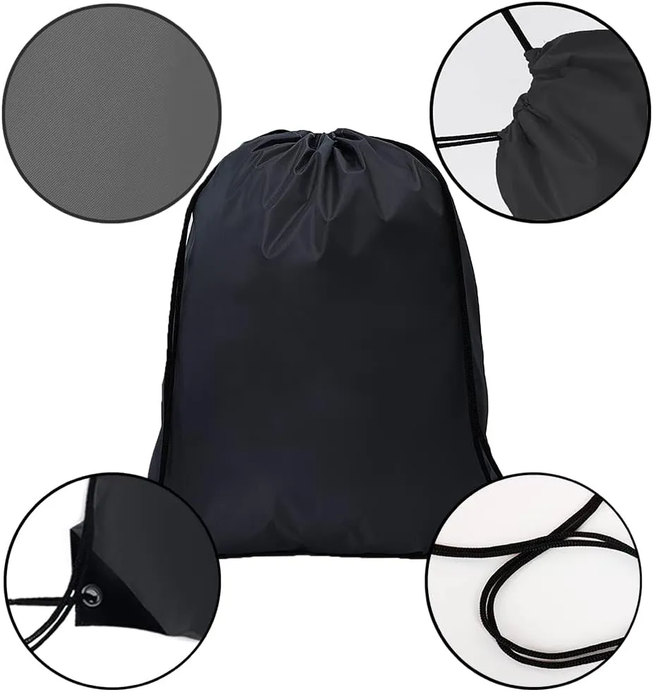 CODOBON 20 Pcs Drawstring Bags, Bulk Draw String Backpack, Cinch Polyester Bag for Gym Sport, Black