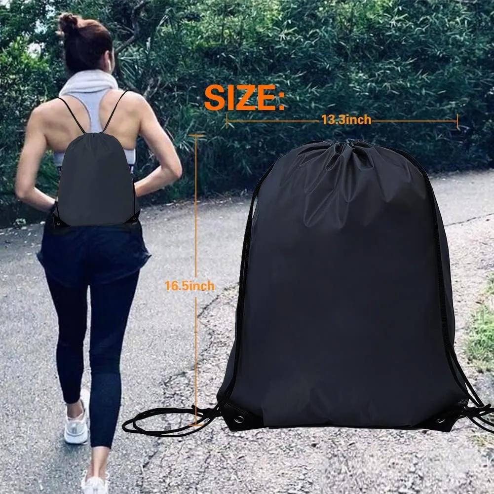 CODOBON 20 Pcs Drawstring Bags, Bulk Draw String Backpack, Cinch Polyester Bag for Gym Sport, Black
