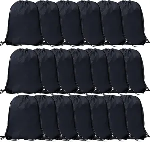 CODOBON 20 Pcs Drawstring Bags, Bulk Draw String Backpack, Cinch Polyester Bag for Gym Sport, Black