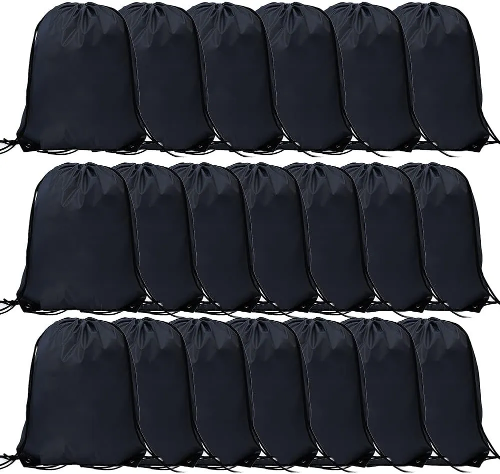 CODOBON 20 Pcs Drawstring Bags, Bulk Draw String Backpack, Cinch Polyester Bag for Gym Sport, Black