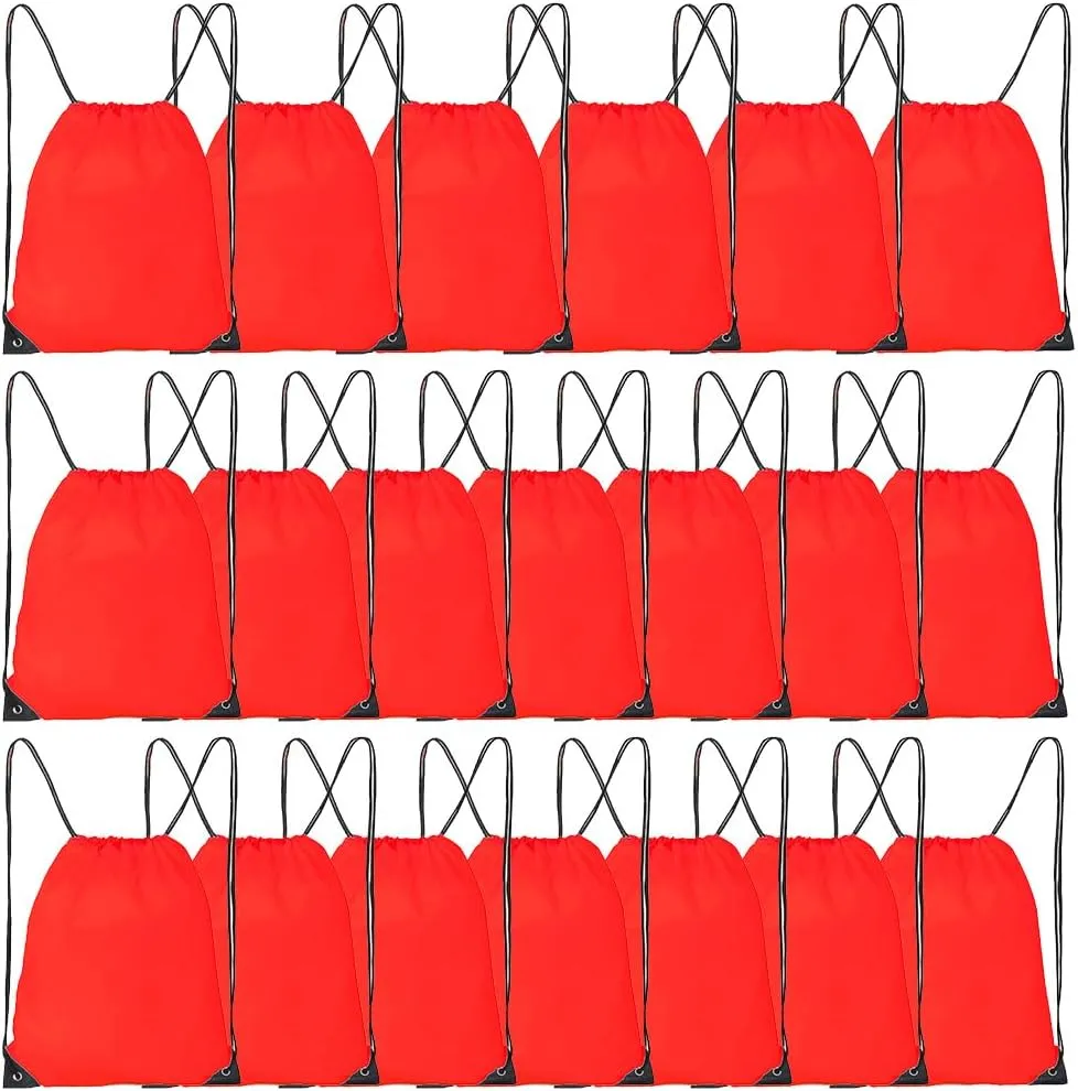 CODOBON 20 Pcs Drawstring Bags, Bulk Drawstring Backpack, Nylon Cinch Draw String Sport Bag, Red