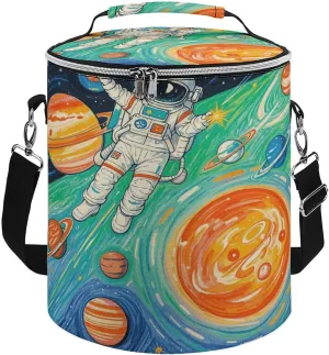 Collapsible Insulated Cooler Bag Astronaut Meteor Graffiti Print Leakproof Soft Cooler Bag Round Casserole Carrier for Hot & Cold Food