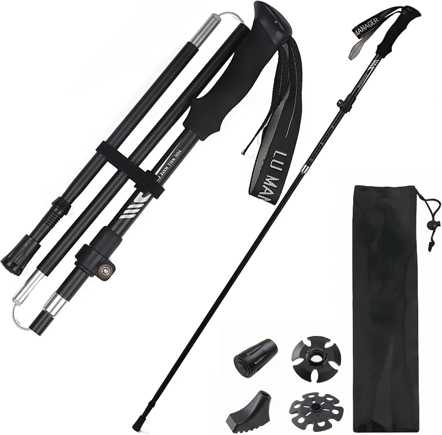 Collapsible Trekking Poles - 1 Pc Lightweight Adjustable Folding Walking Sticks for Hiking & Trekking (7075 Aluminum Alloy, Quick Lock System) - for Men & Women