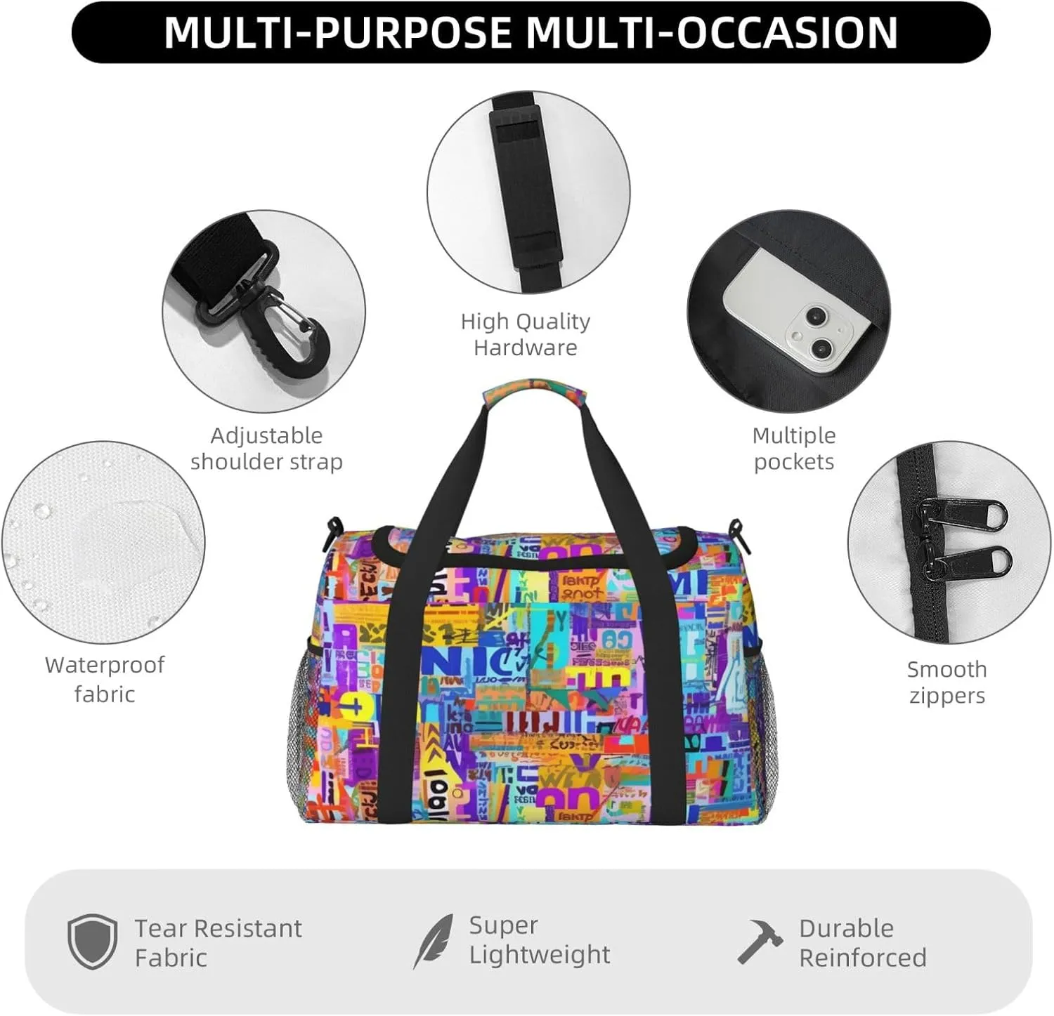 Colorful Graffiti Duffle Bag Foldable Travel Tote Bag Carry On Large Weekender Overnight Bags Waterproof Gym Bag For Women Men