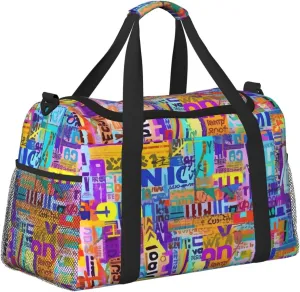 Colorful Graffiti Duffle Bag Foldable Travel Tote Bag Carry On Large Weekender Overnight Bags Waterproof Gym Bag For Women Men