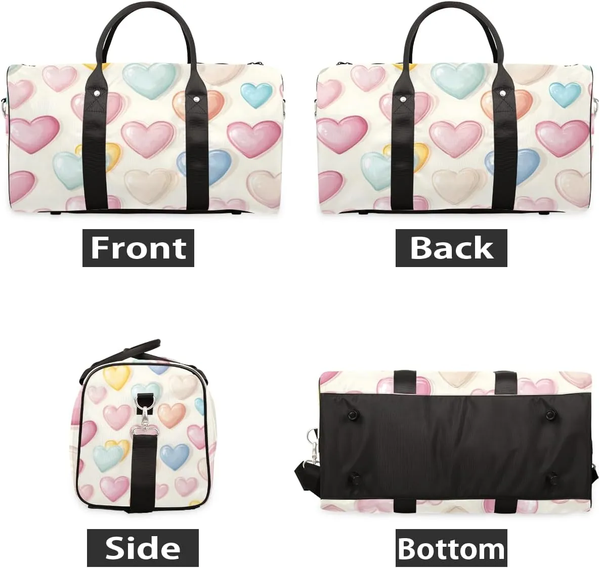 Colorful Heart Travel Duffle Bag for Women Men Gym Duffel Foldable Bag Waterproof Weekender Rainbow Romantic Duffle Tote