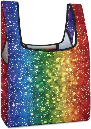 Colorful Rainbow Backdrop LGBT Pride Month Shopping Bag Reusable Grocery Tote Bag Foldable Handbag with Handle for Travel Picnic